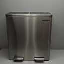 SONGMICS Trash Can, 2 x 8 Gallon (2 x 30 L) Garbage Can for Kitchen, with 15 Trash Bags, 2 Compartments, Plastic Inner Buckets and Hinged Lids, Airtight, Silver and Black ULTB60NL