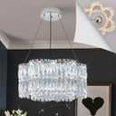 LED Crystal Chandelier with Remote Control 20’’ Luxury Modern Chrome Chandeliers Light Fixture Dimmable for Dining Room Bedroom Kitchen Foyer Entryway 3000-6500K