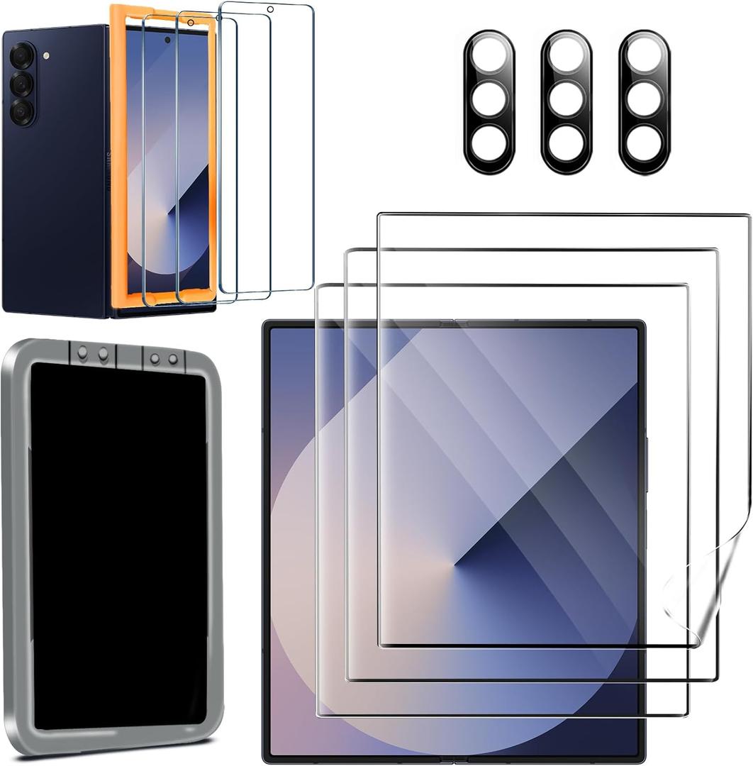 Ferilinso 3 Pack Screen Protector for Samsung Galaxy Z Fold 6 [Phone Case Friendly], Inside Anti-Spy Film with 3 Pack Back Tempered Glass + 3 Camera Lens Protector Accessories