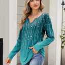 Zeagoo Long Sleeve Shirts for Women Spring Tops Casual Dressy V Neck Blouses Boho Tunic Western Clothes Vacation Outfits (Blue, L)