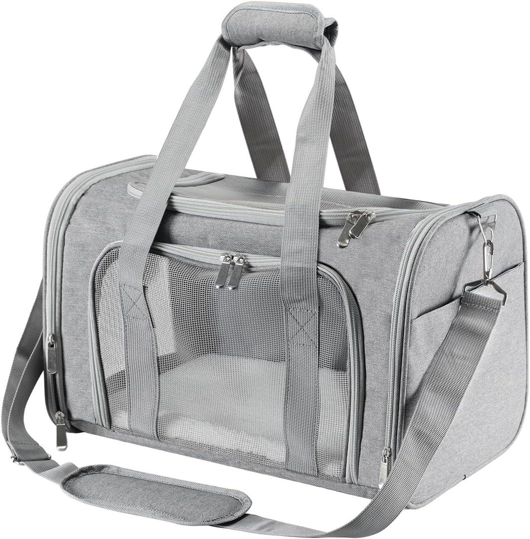 Travel in Style: Portable Pet Carrier for Small Pets up to 15 Lbs- Airline Approved, Collapsible & Comfortable cat/Puppy Soft Sided Bag (Grey)
