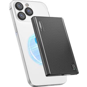 ZBF Magnetic Wireless Portable Charger, 10000mAh Slim Magnetic Power Bank Charger with USB-C Cable, Mag-Safe Battery Pack Charger PD 20W Fast Charging for Phone 16 15 14 13 Pro Max (Dark Grey)