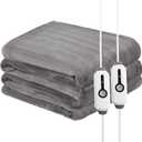 McJaw Electric Heated Blanket 84'' x 90'' Queen Size Flannel Fabric, Keep Your Warm All Night, Dual Controllers, 4 Heating Levels& 10 Hours Auto Shut-Off, Silver