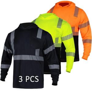 FONIRRA Safety Reflective Shirts for Men High Visibility Long Sleeve ANSI Class 3 Hi Vis Construction Work T Shirts with Hood (S)