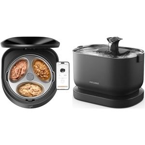 PETLIBRO Automatic Cat Feeder Wet Food + Cordless Cat Water Fountain, Refrigerated Auto App-Controlled Feeder with Stainless Steel Bowl Semiconductor Cooling, 2.5L/84oz Fountain Battery Operated, Black 