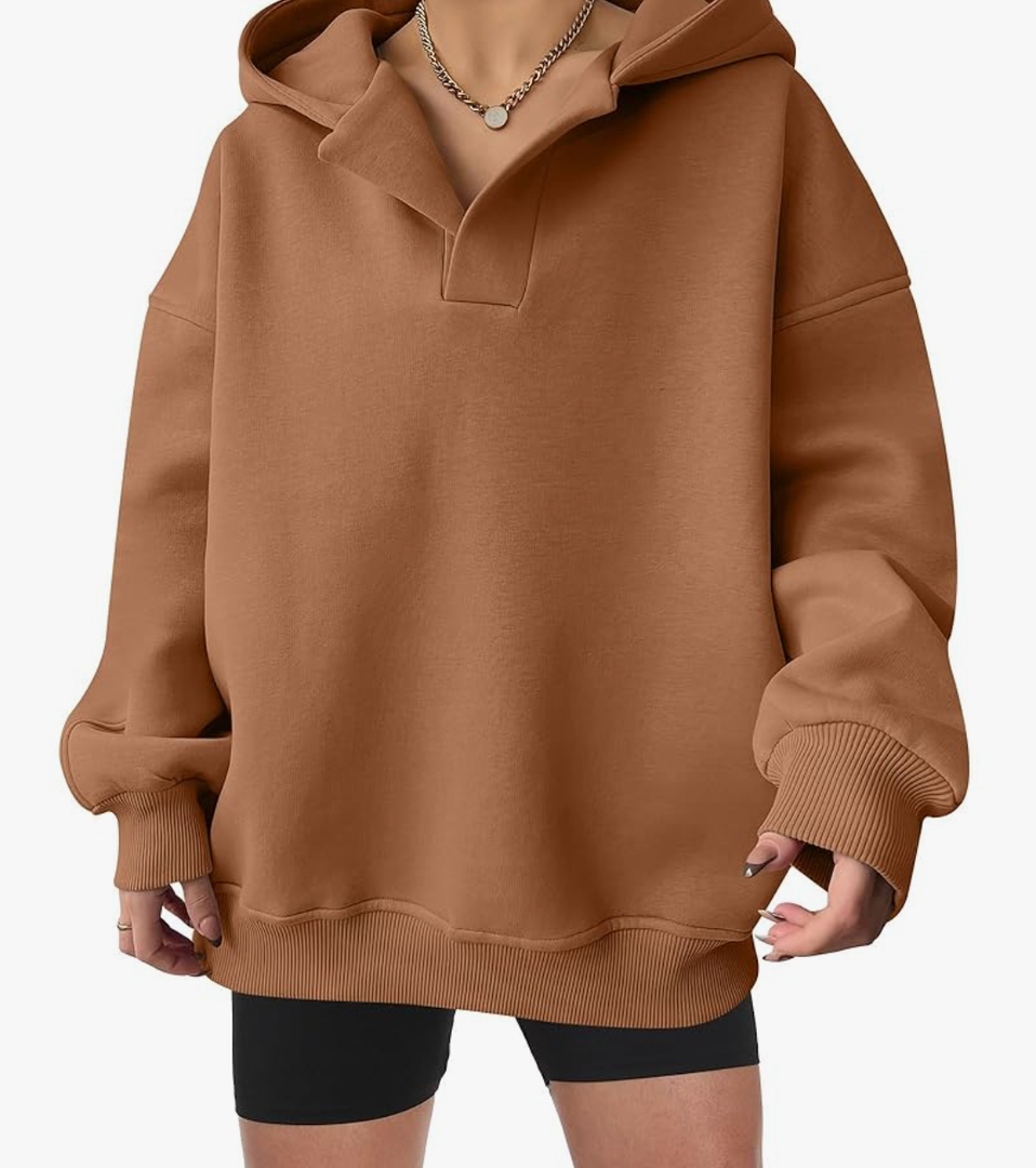 Womens Oversized Hoodies V Neck Sweatshirts Fleece Long Sleeve Pullover Y2K Clothes 2025 Fall Trendy Outfits Size L