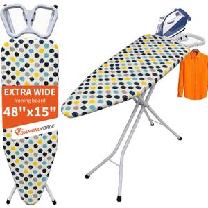 Ironing Board, 48"×15" with Iron Rest, 4 Layer & 7 Adjustable Height Sturdy