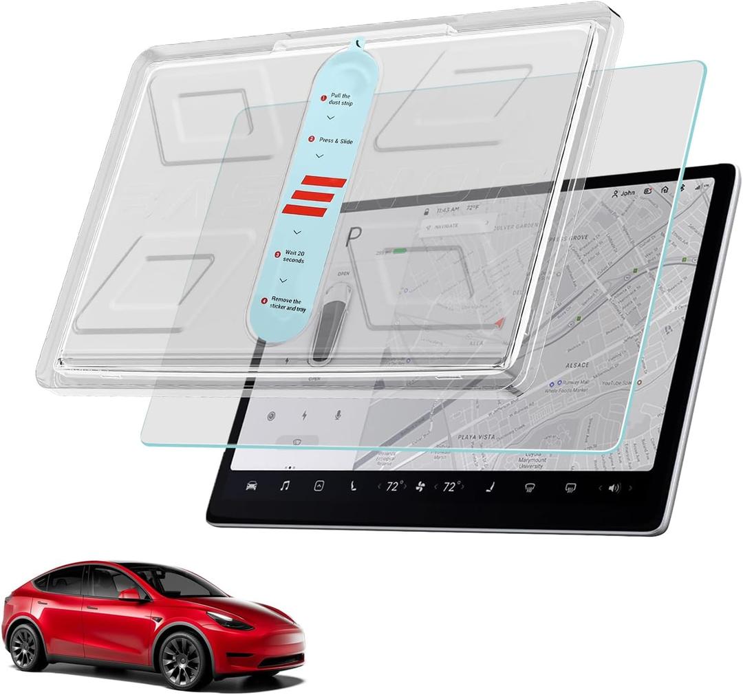 BASENOR Tempered Glass Screen Protector for Tesla Model Y 2020-2024 & 2017-2023 Model 3 Accessories 15" 9H Hardness Anti-Scratch Anti-Glare & Anti-Fingerprint Dashboard Touchscreen with Alignment Kit