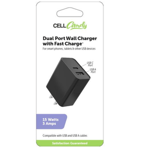 CELL CANDY Fast Charge Dual Port Wall-Charger 15Watts 3 Amps