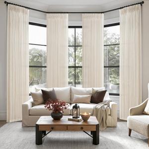 Sheer Pinch Pleated 90 Inch Curtains 4 Panels Set for Sliding Glass Doors, Ivory Beige Memory Trained Thick Linen Light Filtering Rustic Window Drapes Birch Living Room Curtain 40 x 90 Inches Long