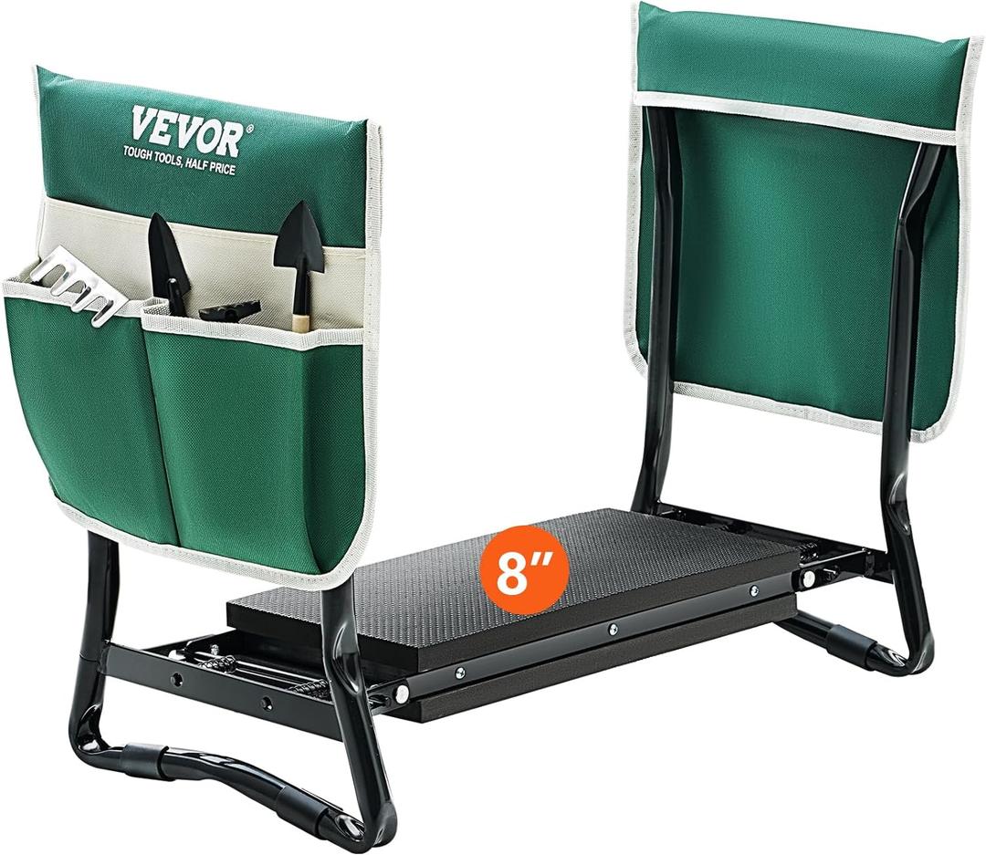 VEVOR Folding Garden Kneeler and Seat Heavy Duty, Widened 8" EVA Foam Pad, Portable Garden Stool with Tool Bags, Gardening Bench to Relieve Knee & Back Pain, Great Gifts for Seniors, Women, Parents (Upgrade 8" Widened Pad)