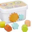 Amazon Basics Wooden Shape Sorter and Rainbow Stacker Classic Baby Toy Set-Sorting Play for Infants Age 12M+, Medium, Multicolor