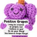 Handmade Positive Crochet Grapes Plush with Inspirational Card, Emotional Supporting Gift for Coworker, Friend, or Loved One, Perfect for Desk Decor, Birthday, Christmas, Under $10