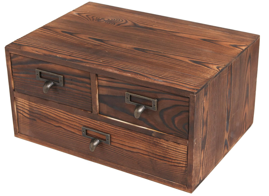 MyGift Wooden Desk Organizer with Drawers, Dark Brown Wood Desktop Storage Cabinet with 3 Drawers for Office Supplies, Sewing Kits and Accessories