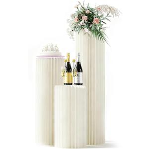 3 Pack Portable White Cylinder Stands for Party, 31.5", 23.6", 15.7" Height Foldable Cardboard Tall Cake Pedestal Stand Flower Floral Pillar Table Stand, cilindros para fiestas redondos blancos for Wedding Parties