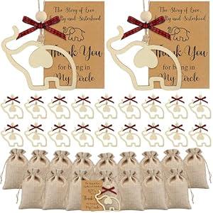 Thyle 24 Sets Friendship Elephant Ornaments Wooden Christmas Friendship Ornament with Story Cards Sisterhood Elephant Gifts for Women Tribe with Gift Bags for Xmas Friends Birthday Gifts(Lovely)