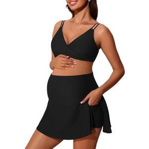 Summer Mae Maternity Swim Dress Two-Piece Bikini Swimsuit Pregnancy Bathing Suit with Pockets Black 8