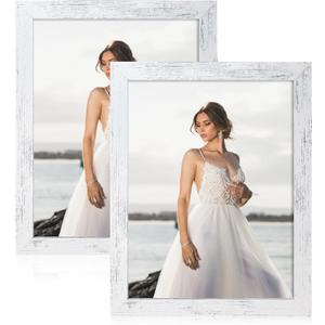 iRahmen 8.5x11 Picture Frame Set of 2, Distressed White Certificate Frame with Real Glass, Wood Photo Frames 8.5 x 11 Diploma Document for Wall Hanging and Tabletop Display