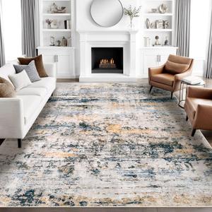 6x9 Area Rugs for Living Room: Large Washable Neutral Rug Abstract Non-Slip Low Pile Carpet for Bedroom Living Room Kitchen Office (Golden Grey, 6'x9')