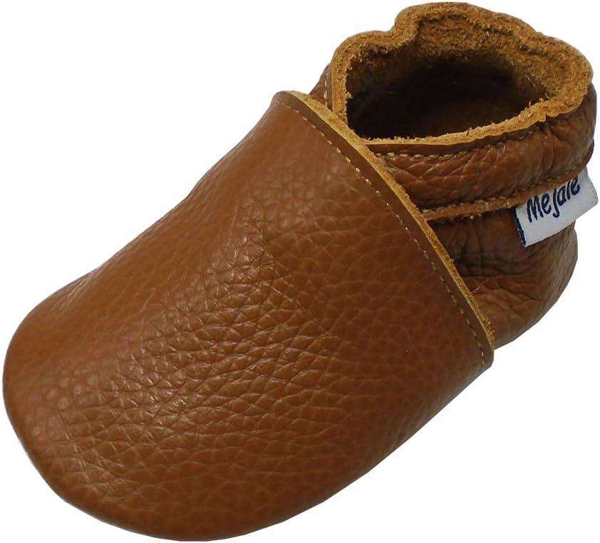 Mejale Baby Soft Soled Leather Moccasins Anti-Slip Infant Toddler Shoes First Walkers(Brown, 6-12 Mos)