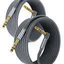 RUXELY 6.35mm TRS Instrument Cable 6.6FT 2-Pack,Right Angle 1/4 Inch Male Jack Stereo Audio Cord,6.35 Balanced Line Lead for Electric Guitar,Bass,Keyboard,Mixer,Amplifier/AMP,Speaker,Equalizer (Gray)