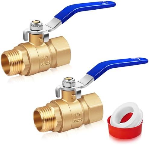 Boltigen 1/2 inch Brass Ball Valve, 2Pack Heavy Duty Forged Brass Shut Off Valves with Female to Male NPT Thread Full Flow Port, 150 PSI WSP / 600 PSI WOG Water Control Valve Connector Fitting