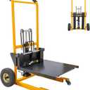 MMS Foldable Hydraulic Material Lift Winch Stacker, 450 Lbs 35.8" Max Lift w/ 9" Wheels 360 Swivel Casters, Pallet Truck Dolly, Fork Lift Table Cart, Pallet Jack, Removable Platform, Adjustable Forks