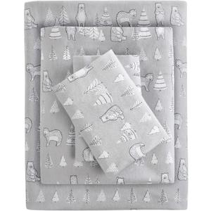 True North by Sleep Philosophy Cozy Flannel Warm 100% Cotton Sheet - Novelty Print Animals Stars Cute Ultra Soft Cold Weather Bedding Set, King, Bear 4 Piece