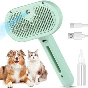 3 in 1 Cat Steam Brush, Pet Spray Hair Removal Comb for Shedding & Grooming, Water Brush for Cats Dogs Small Animals Long Short Haired with One-Click Release Button (Green)