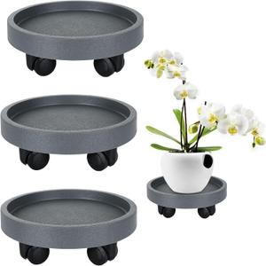 3Pcs 10 Inch Gray Plant Caddy, Round Flower Pot Mover, Dolly Planter Caddies with Wheels for Outdoor/Indoor Pallet Saucer Heavy Duty Garden - Loading Capacity 130 Lbs