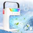 Portable Air Conditioners, 4-in-1 Evaporative Mini Air Cooler with 700ml Water Tank, 3 Wind Speeds, 2 Cool Mist, 7 LED Light, 2/4/6H Timer, Upgraded Leak-proof Cooling Fan for Room Bedroom Office Desk