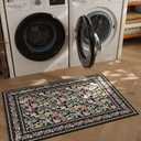 Door Mat Indoor Entrance 2x3 Rug Machine Washable Vintage Floral Small Area Rug Non-Slip Low Pile Throw Rugs for Entryway, Kitchen, Front Door Indoor Entrance, Entry, Kids Room, Black
