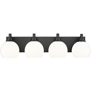 Bathroom Light Fixtures, 4 Light Matte Black Vanity Light, 26 Inch Modern Wall Sconces with Globe Milk White Glass Shade, Vanity Lighting Fixtures Over Mirror, VL195-MB-ML-4