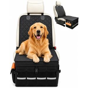 Front & Back Seat Extender for Dogs with 46L Storage, Foldable Storage Box Hard Bottom Car Seat Cover for Dogs, for Cars, SUV ect, Scratch-Resistant Pet Seat Protector, 19.68"L x 11.18"W x 11.18"H