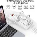 6FT Surge Protector Power Strip, Nuetsa Extension Cord with 8 Outlets and 4 USB Ports, 6 Feet Power Cord (1625W/13A), 2700 Joules, ETL Listed, White