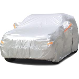 SEAZEN 2 Layers SUV Car Cover Waterproof All Weather, Outdoor Car Covers for Automobiles with Zipper Door, Hail UV Snow Wind Protection (Length Up to 190") (YL(Fit SUV-Length Up to 191"), Silver-2 Layers)