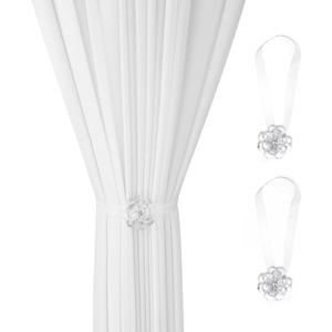 SUQ I OME Crystal Magnetic Curtain Tiebacks, Crystal Flower Curtain Drapery Holdbacks with Silk Ribbon Rope Window Curtain Decorative for Home Office Decor, Clear