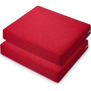 DoubleFill 2 Pcs Outdoor Ottoman Cushion 23"x19"x3" Waterproof Fade Resistant Outdoor Footstools Cushion Removable Patio Ottoman Cushions with Adjustable Fixing Strap for Stool (Red)