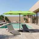 15FT Patio Umbrella with Solar Lights, Double-Sided Extra Large Outdoor Table Umbrella with Base Included, Heavy-Duty 12 Iron Ribs Market Umbrella for Garden, Pool, Backyard, Apple Green