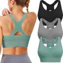 Adjustable Sports Bras for Women: 3 Pack High Support Padded Racerback Sport for Large Bust Workout Running Gym (Small, Black/Grey/Green)