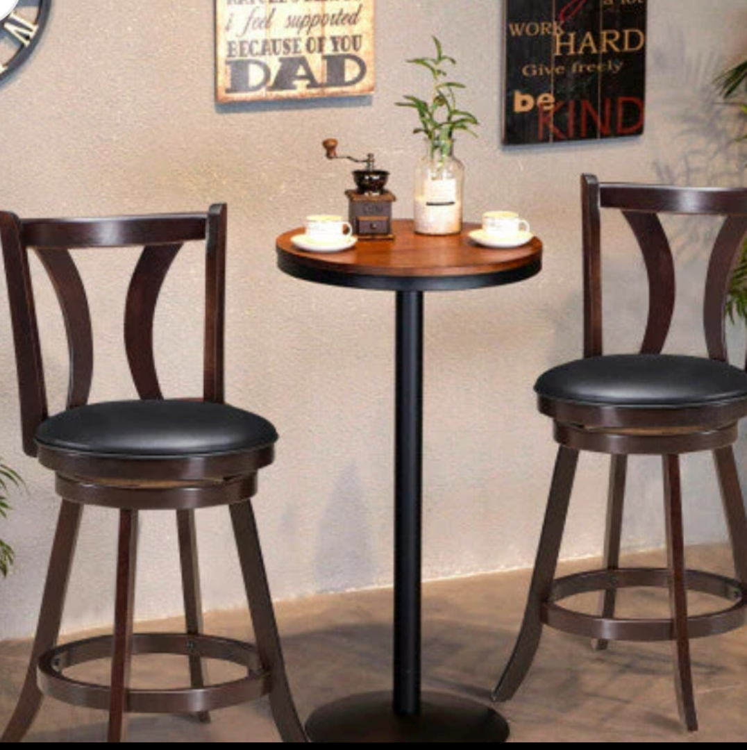 24" Set of 2 Swivel Bar stool 24 Inch Counter Height Leather Padded Dining Kitchen Chair