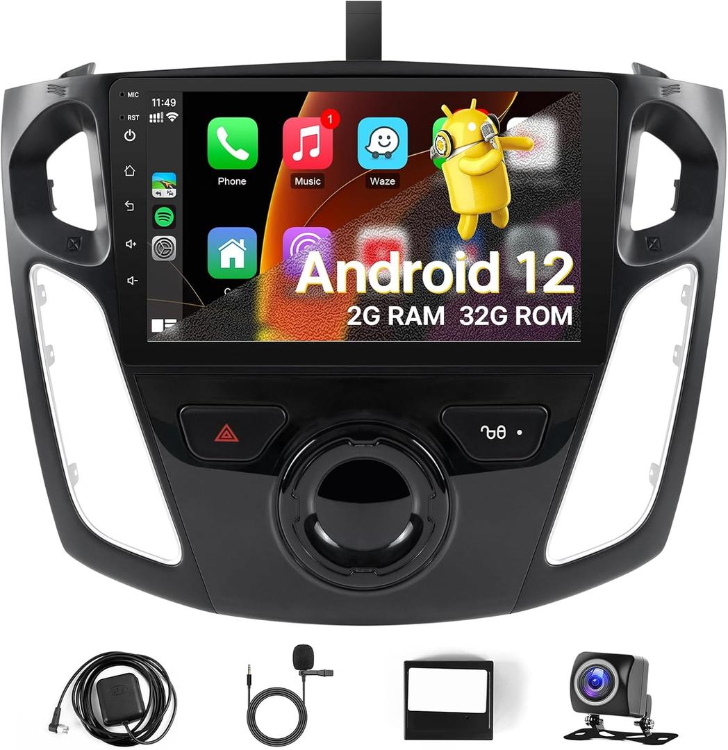 Android 12 Car Radio for Ford Focus 2012 2013 2014 2015 2016 2017 2018 with Carplay Android Auto - 2+32GB 9" Car Play Screen for Focus Stereo with GPS, BT, WiFi, SWC, FM + CANBUS + AHD Backup Camera