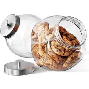 KooK Cookie Jar, Penny Jars, Candy Jar, with Lids, Candy Dish, Large Storage for Candy, Cookies and Snacks, Clear, Metal Lids, Dishwasher Safe, 74 oz, Set of 2