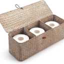 Whitewash Seagrass Tank Basket with Lid Woven Toilet Roll Storage Basket with Sections Rectangular for Organize Snack Toys (Large Compartment 16.5inch L x 5.5inch W x 5.5inch H)