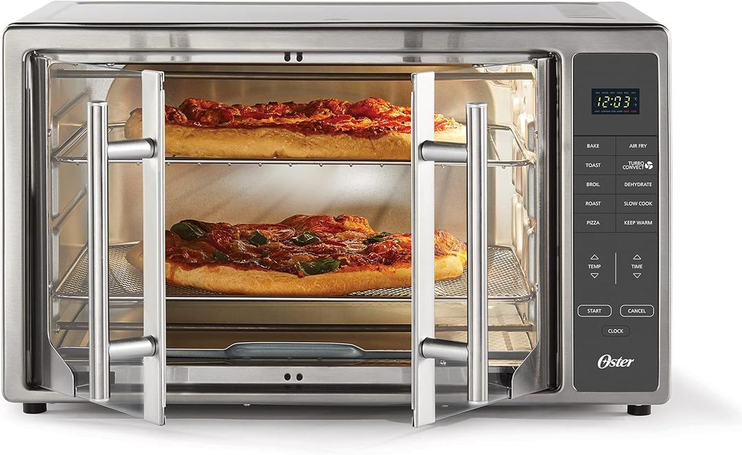 Oster Air Fryer Oven 10-in-1 Countertop Toaster Large Enough for 2 Pizzas Stainless Steel French Doors XL Sized