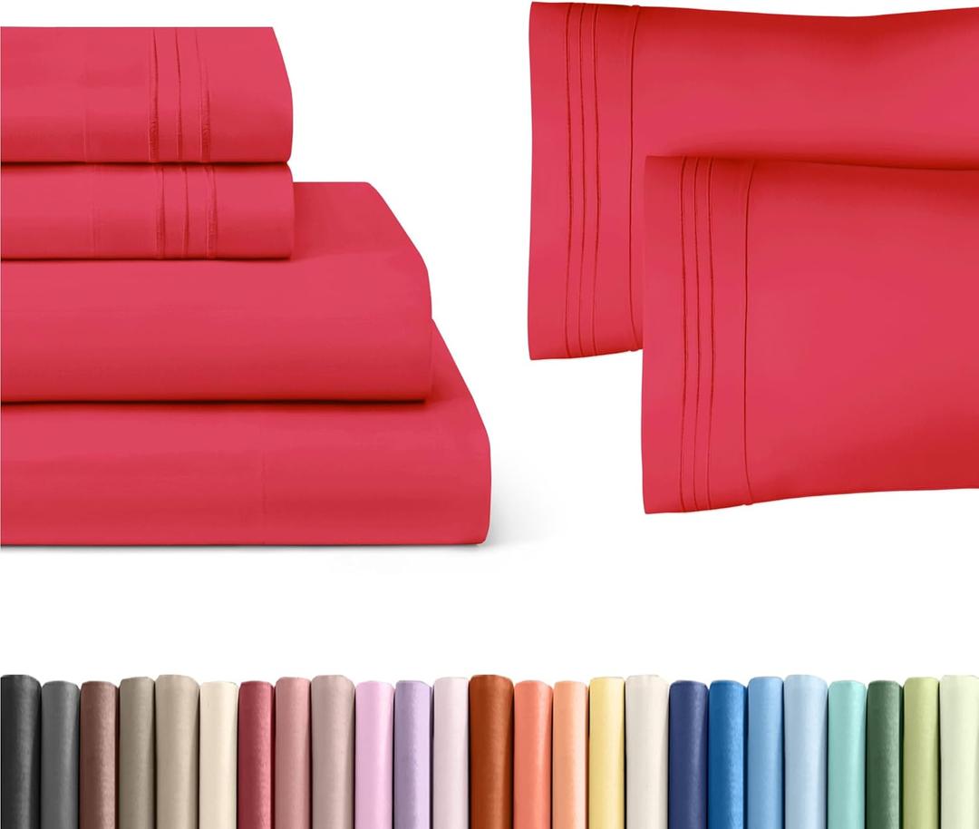 Red 4-Piece Sheet Set & Pillowcase Bedding Bundle (King Size) - Bed Set Includes Complete King Sheet Set & 2 King Pillowcases - Hotel Luxury Quality - Comfy, Cooling Sheets & Pillowcase Bedding Set 