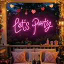 36.9x16.1 Inch Large Let's Party LED Neon Sign,Dimmable Pink Neon Light Sign for Wall Decor, Bachelorette Party, Engagement Party, Wedding, Bar & Birthday Decor