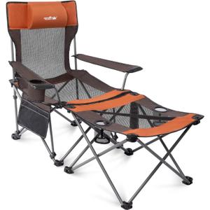apollo walker Reclining Beach Chair, Adjustable 90-135 Backrest Camping Lounge Chairs for Adults, Folding Chair with Foot Rest & Detachable Pillow - Upgraded 8-Leg, Orange