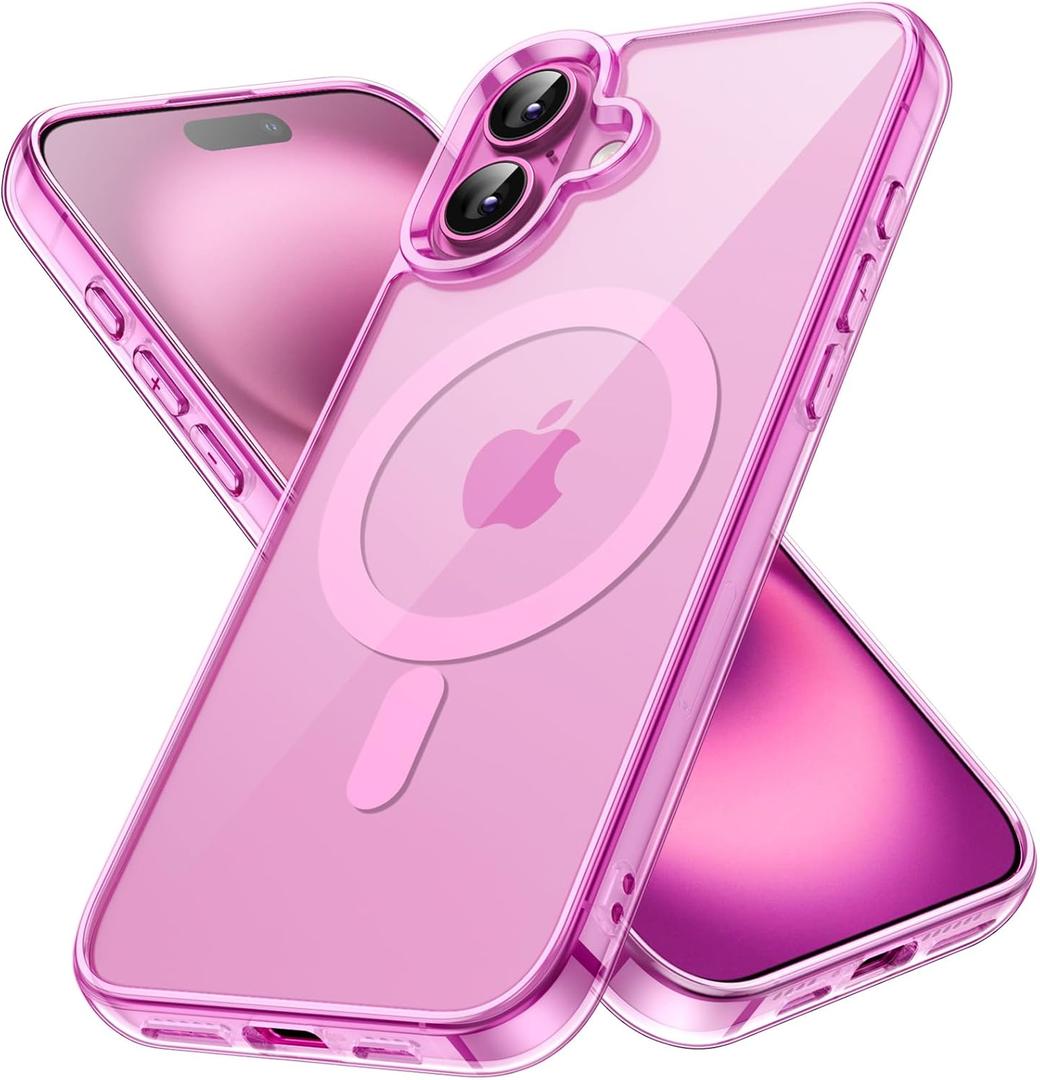 JETech Magnetic Case for iPhone 16 Plus 6.7-Inch Compatible with MagSafe, Shockproof Phone Bumper Cover, Anti-Scratch Clear Back (Pink)