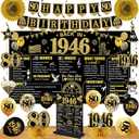 80th Birthday Decorations Kit for Men Women, Black Gold 24PCS Back in 1946 Banner Decorations , Vintage 1946 Banner Wooden Table Sign Poster Hanging Swirl Balloons Paper Fans Cheers to 80 years